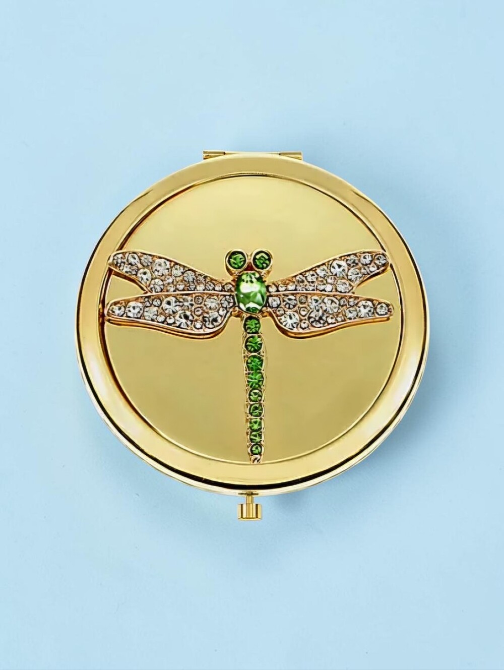 NEW Monet Jewelry Gold Tone Dragonfly Snap Compact Mirror with Box 2.75" NWT
